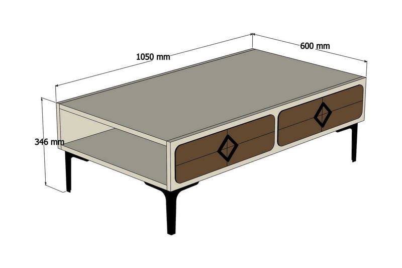 Hovdane Sofabord 105 cm med Oppbevaring Hylle Fiskebensmønst - Hvit/Brun - Møbler - Bord - Sofabord