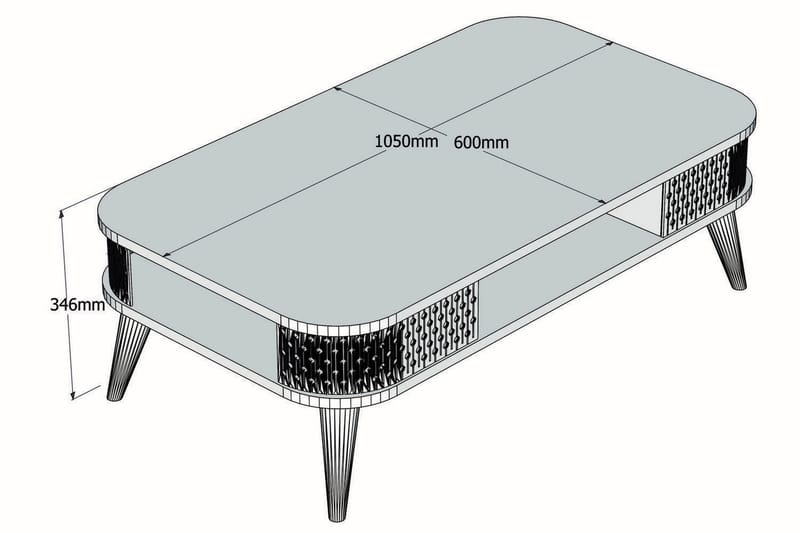 Hovdane Sofabord 105 cm med Oppbevaring Hylle Runde Hjørner - Hvit/Brun/Eik - Møbler - Bord - Sofabord