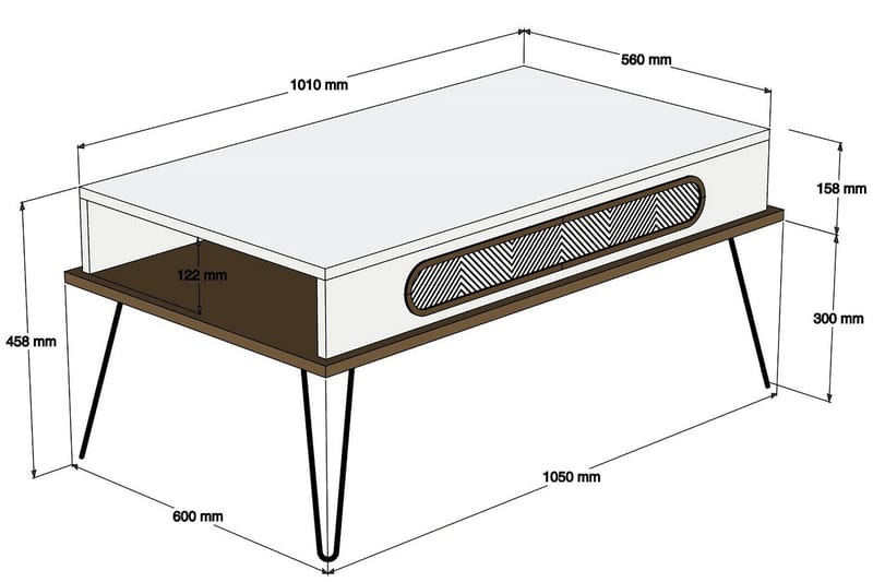 Hovdane Sofabord 105 cm med Oppbevaring Hylle Trekantmønster - Brun - Møbler - Bord - Sofabord