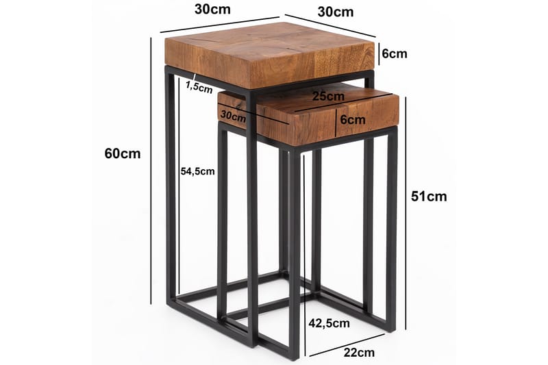 Hoysradt Settbord 30 cm 2 Bord - Massivt Tre/Brun/Svart - Møbler - Bord - Sofabord