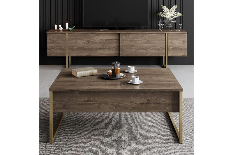 Luxe Soffbord 90x40 cm Brun/Gull - Hanah Home - Møbler - Bord - Sofabord