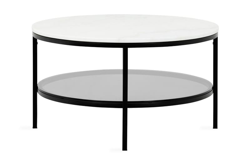 Marise Sofabord 80 cm Rundt Marmor - Hvit/Svart - Sofabord - Sammenleggbart bord - Speilbord - Sofabord med oppbevaring - Sofabord med hjul - Hev og senkbart sofabord