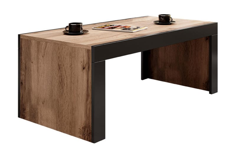 Milias Sofabord 120 cm - Natur/Svart - Sofabord - Sammenleggbart bord - Speilbord - Sofabord med oppbevaring - Sofabord med hjul - Hev og senkbart sofabord
