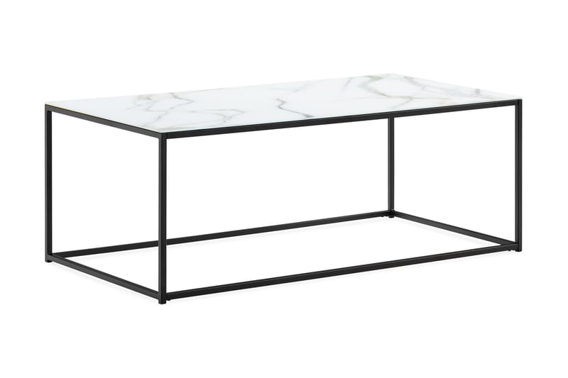 Nelly Sofabord 120 cm Marmormønster - Glass/Hvit/Svarta Ben - Møbler - Bord - Sofabord