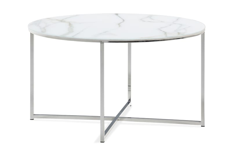 Nelly Sofabord 80 cm Rundt Marmormønster - Glass/Hvit/Krom - Møbler - Bord - Sofabord