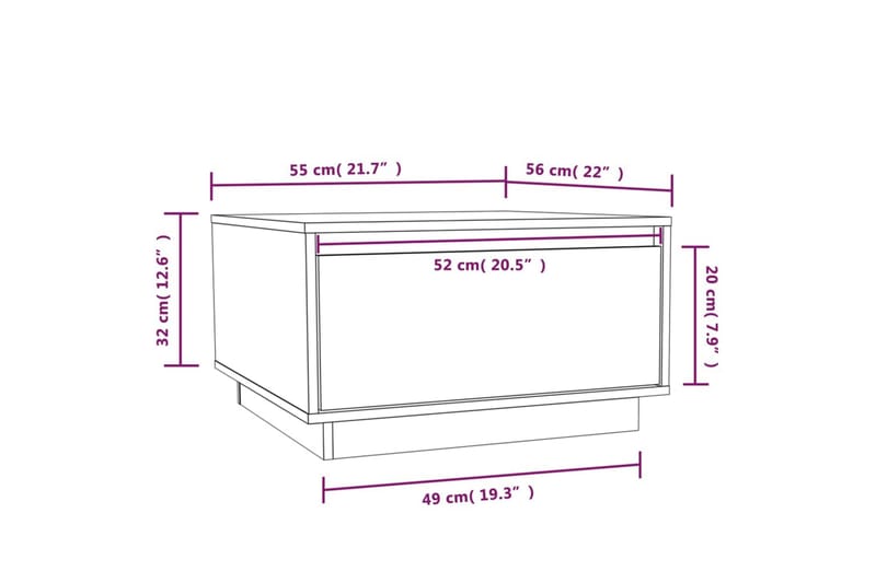 Salongbord grå 55x56x32 cm heltre furu - Grå - Møbler - Bord - Sofabord