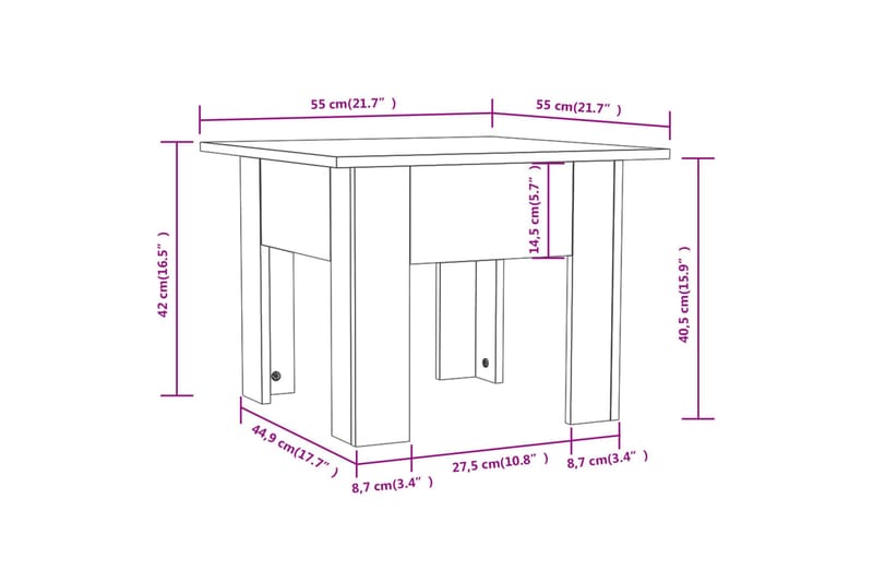 Salongbord høyglans hvit 55x55x42 cm sponplate - Hvit - Møbler - Bord - Sofabord