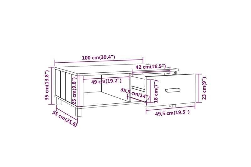 Salongbord honningbrun 100x55x35 cm heltre furu - Brun - Møbler - Bord - Sofabord