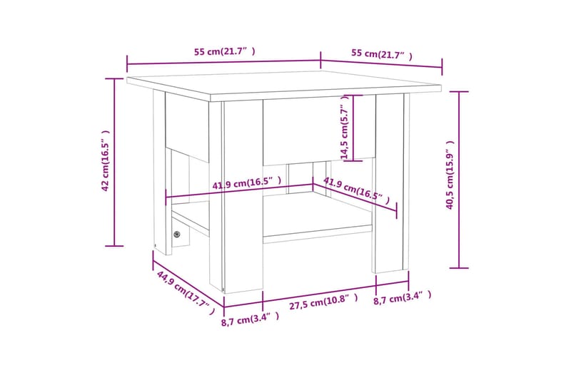 Salongbord hvit 55x55x42 cm sponplate - Hvit - Møbler - Bord - Sofabord