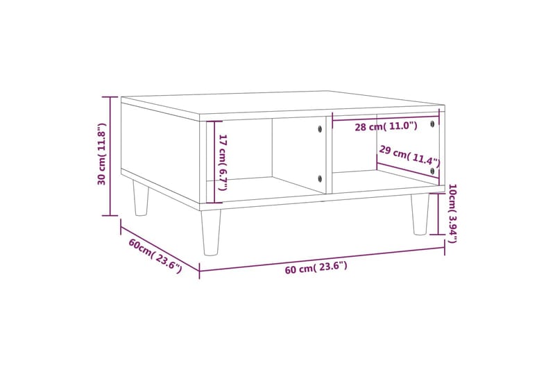 Salongbord røkt eik 60x60x30 cm sponplate - Brun - Møbler - Bord - Sofabord