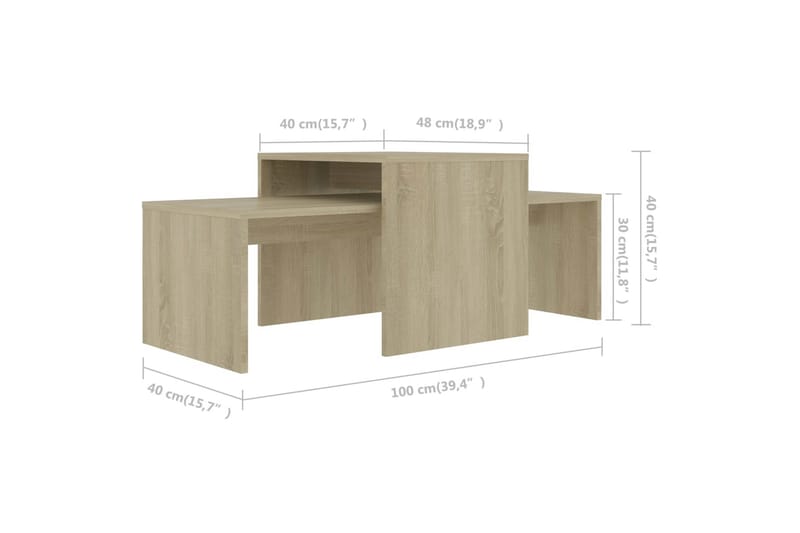 Salongbordsett sonoma eik 100x48x40 cm sponplate - Møbler - Bord - Sofabord