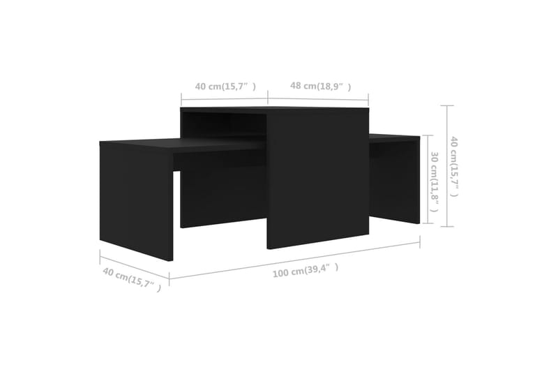 Salongbordsett svart 100x48x40 cm sponplate - Møbler - Bord - Sofabord