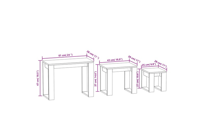 Stablebord 3 stk brun eik konstruert tre - Brun - Møbler - Bord - Sofabord