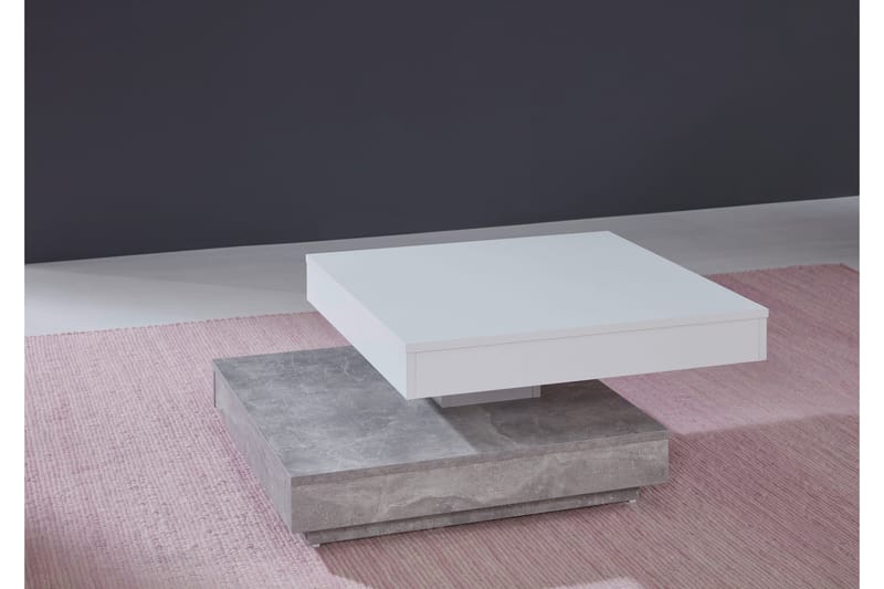 Swall Sofabord 70 cm med Oppbevaringshyller - Betonggrå/Hvit - Sofabord