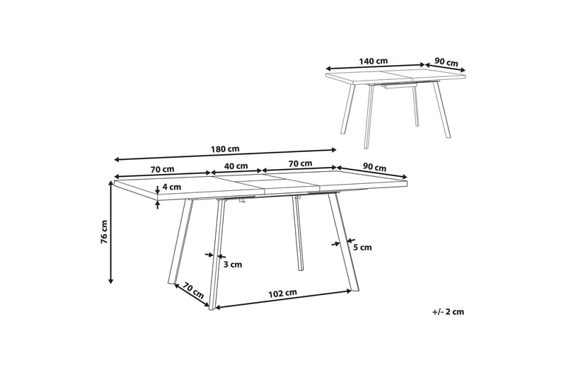 Housham Spisebord 180 cm Sammenleggbart - Lysebrun/Svart - Møbler - Bord - Spisebord & kjøkkenbord