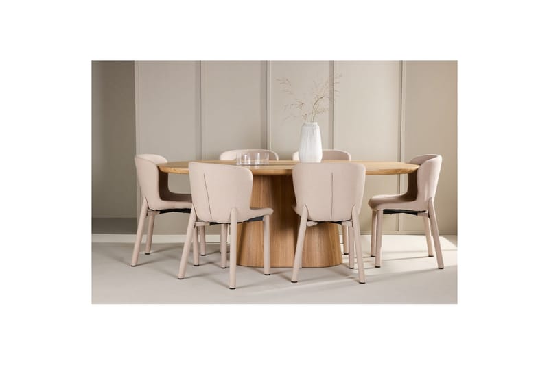 Spisegruppe Stjärnö 200x90 cm Natur med 6 stk Astoria Stoler Beige - Beige - Møbler - Bord - Spisegrupper