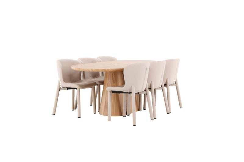 Spisegruppe Stjärnö 200x90 cm Natur med 6 stk Astoria Stoler Beige - Beige - Møbler - Bord - Spisegrupper