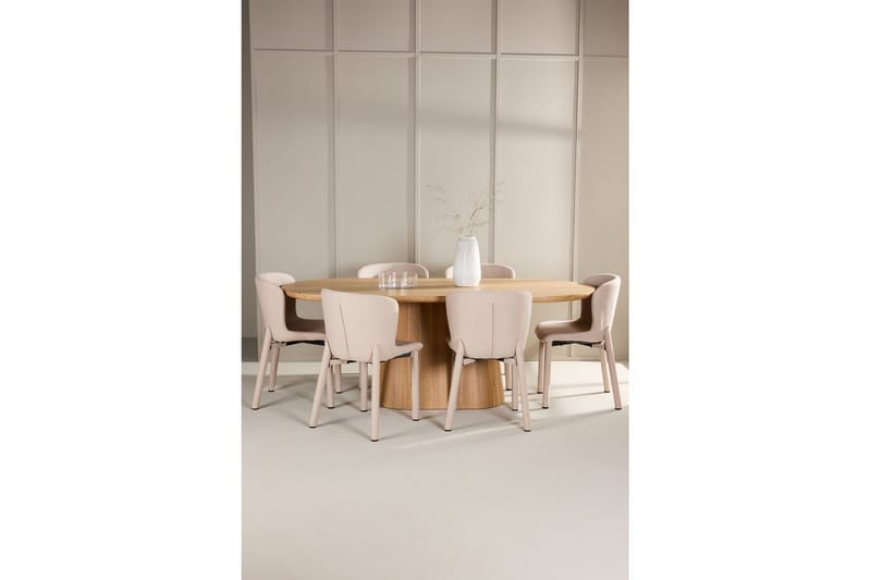 Spisegruppe Stjärnö 200x90 cm Natur med 6 stk Astoria Stoler Beige - Beige - Møbler - Bord - Spisegrupper