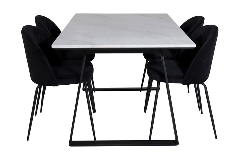 Admira Spisegruppe 140 cm inkl. 4 Foyos Stoler - Marmor/Hvit/Svart - Møbler - Bord - Spisegrupper