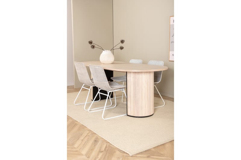 Biana Spisegruppe 200 cm Oval inkl. 4 Ezra Stoler - Beige/Hvit - Møbler - Bord - Spisegrupper