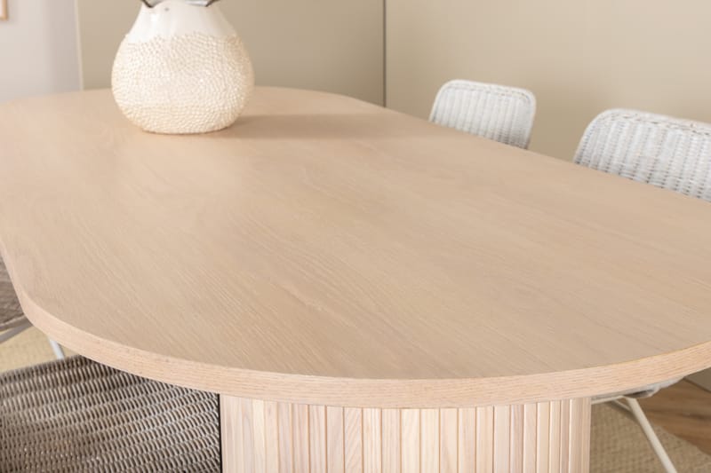 Biana Spisegruppe 200 cm Oval inkl. 4 Ezra Stoler - Beige/Hvit - Møbler - Bord - Spisegrupper