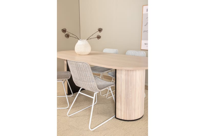 Biana Spisegruppe 200 cm Oval inkl. 4 Ezra Stoler - Beige/Hvit - Møbler - Bord - Spisegrupper