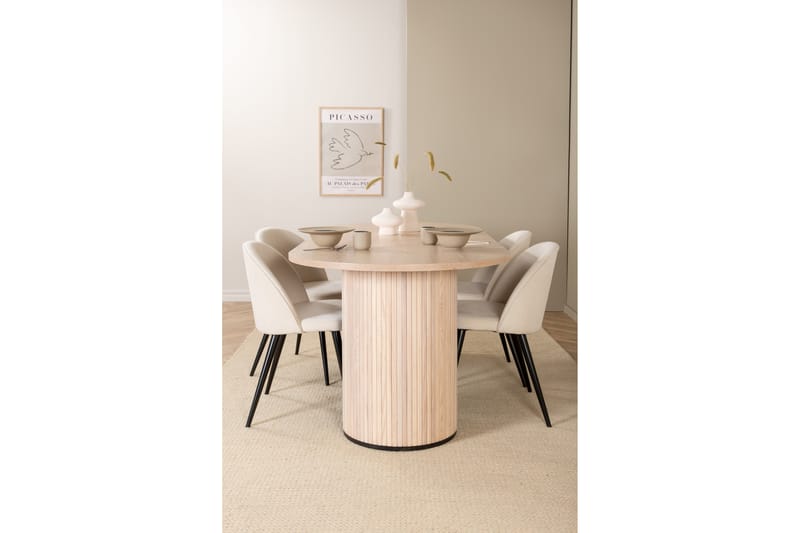 Biana Spisegruppe 200 cm Oval inkl. 4 Valera Cordfløyelstole - Beige/Svart/Beige - Møbler - Bord - Spisegrupper