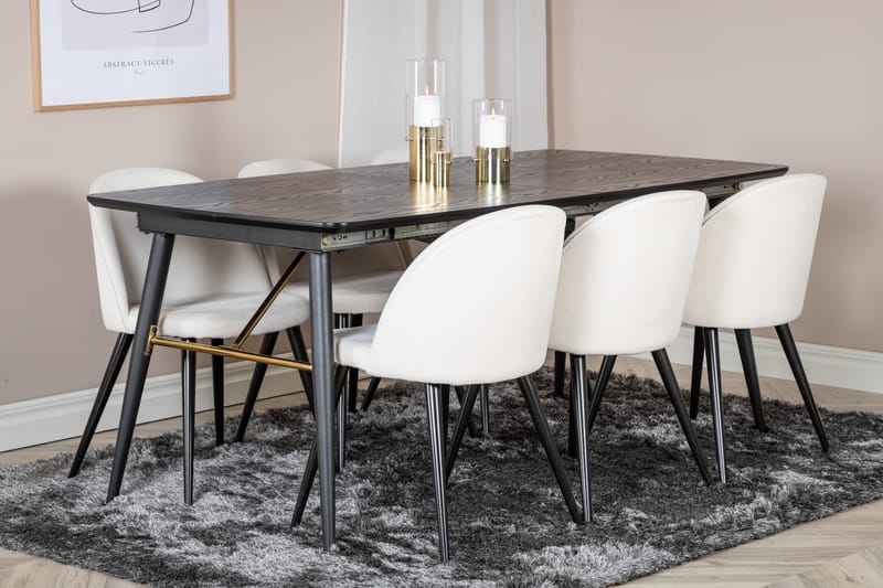 Irunea Forlengningsbar Spisegruppe 180 cm inkl. 6 Valera Sto - Svart/Beige/Cordfløyel - Møbler - Bord - Spisegrupper