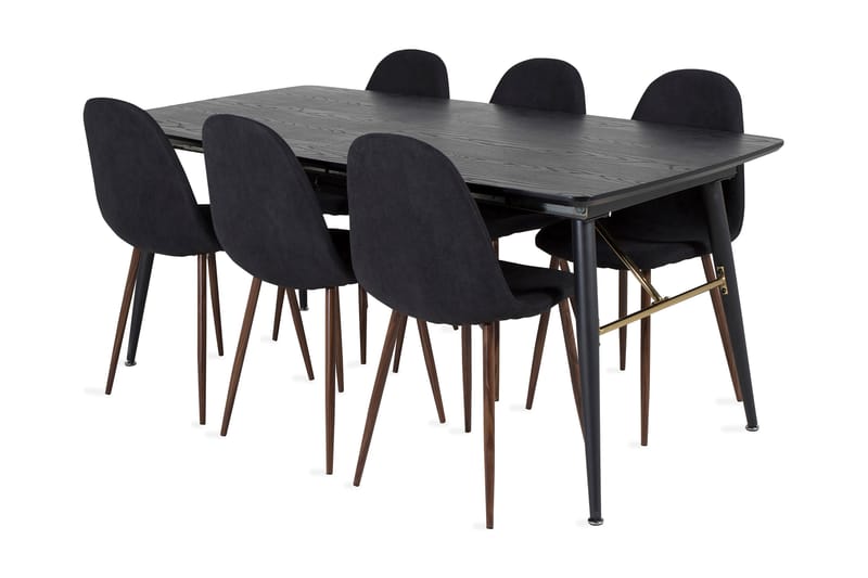 Irunea Forlengningsbar Spisegruppe 180 cm inkl. 6 Ypas Stole - Svart/Brun - Møbler - Bord - Spisegrupper