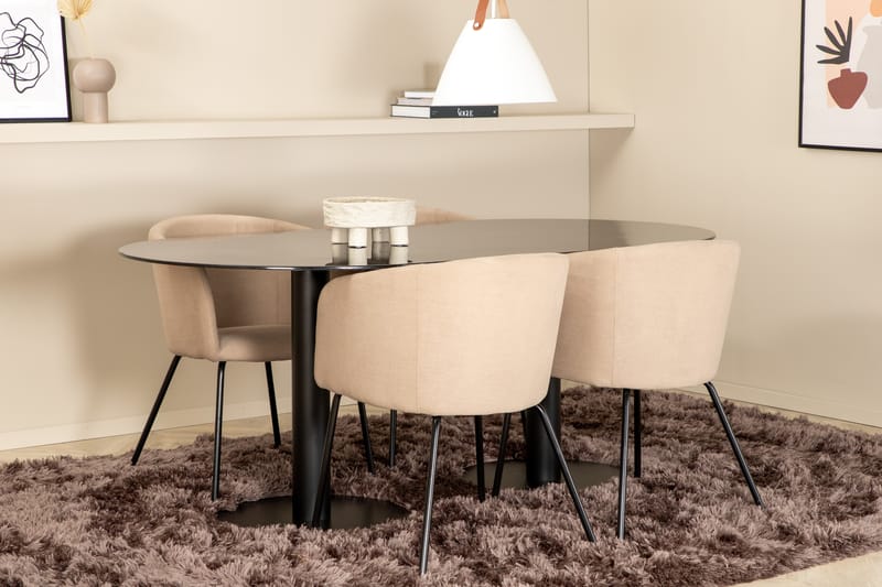 Pillan Matgupp 180 cm Oval inkl 4 Berita Stolar - Marmor/Svart/Beige - Møbler - Bord - Spisegrupper