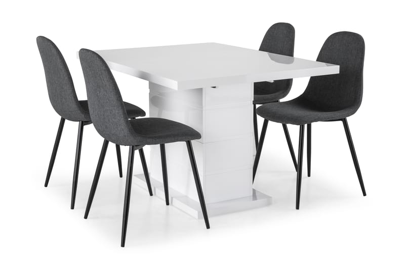 Ratliff Forlengningsbar Spisegruppe 120 cm med 4 Nibe Stol - Hvit/Grå/Svart - Møbler - Bord - Spisegrupper