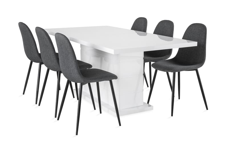 Ratliff Forlengningsbar Spisegruppe 180 cm med 6 Nibe Stol - Hvit/Grå/Svart - Møbler - Bord - Spisegrupper