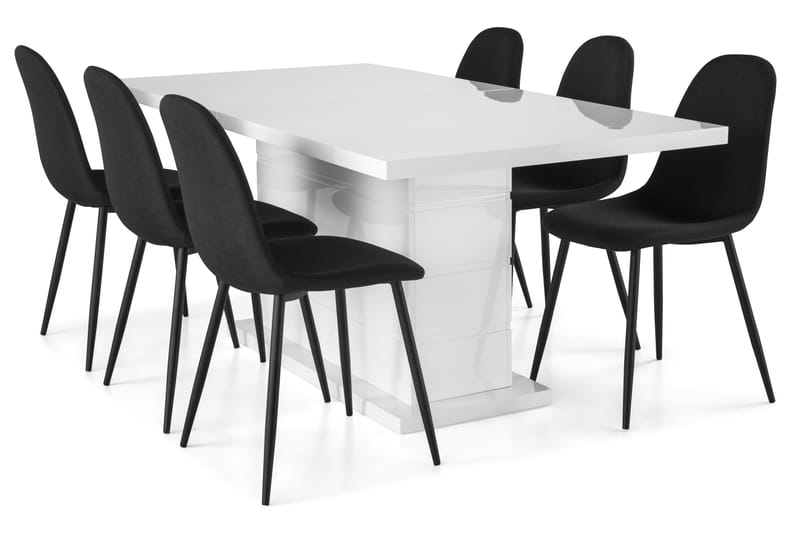 Ratliff Forlengningsbar Spisegruppe 180 cm med 6 Nibe Stol - Hvit/Svart - Møbler - Bord - Spisegrupper