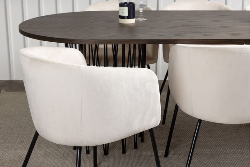 Stonaro Spisegruppe 220 cm Rektangulær med 6 Berita Stoler - Beige - Møbler - Bord - Spisegrupper