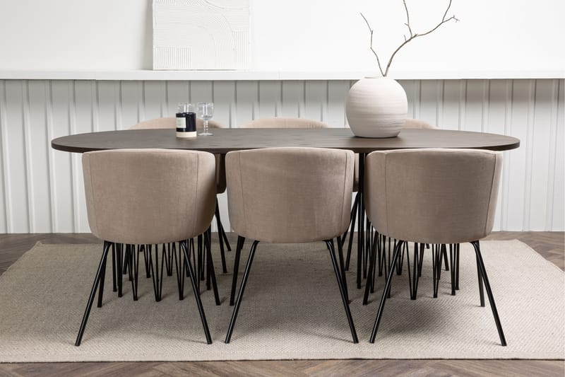 Stonaro Spisegruppe 220 cm Rektangulær med 6 Berita Stoler - Beige - Møbler - Bord - Spisegrupper