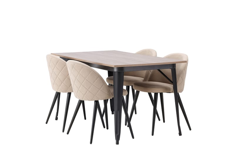 Tempe Matgruppe 140 cm Rektangulær med 4 Velvet stoler - Beige - Møbler - Bord - Spisegrupper