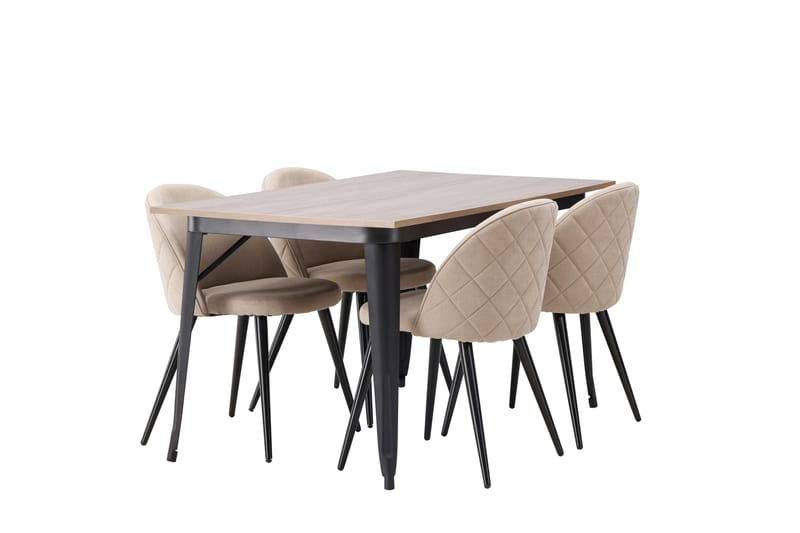 Tempe Matgruppe 140 cm Rektangulær med 4 Velvet stoler - Beige - Møbler - Bord - Spisegrupper