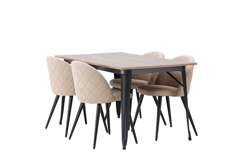 Tempe Matgruppe 140 cm Rektangulær med 4 Velvet stoler - Beige - Møbler - Bord - Spisegrupper