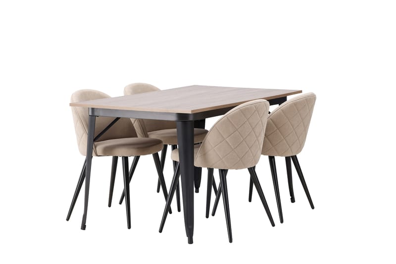 Tempe Matgruppe 140 cm Rektangulær med 4 Velvet stoler - Beige - Møbler - Bord - Spisegrupper