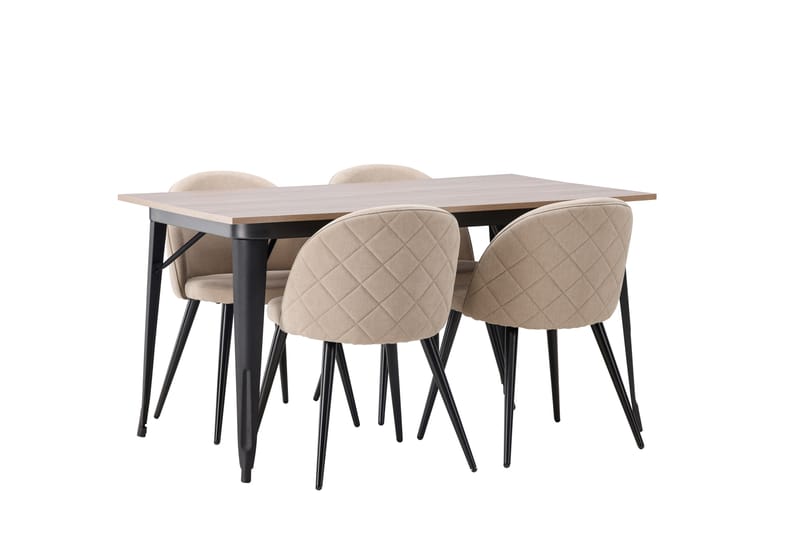 Tempe Matgruppe 140 cm Rektangulær med 4 Velvet stoler - Beige - Møbler - Bord - Spisegrupper