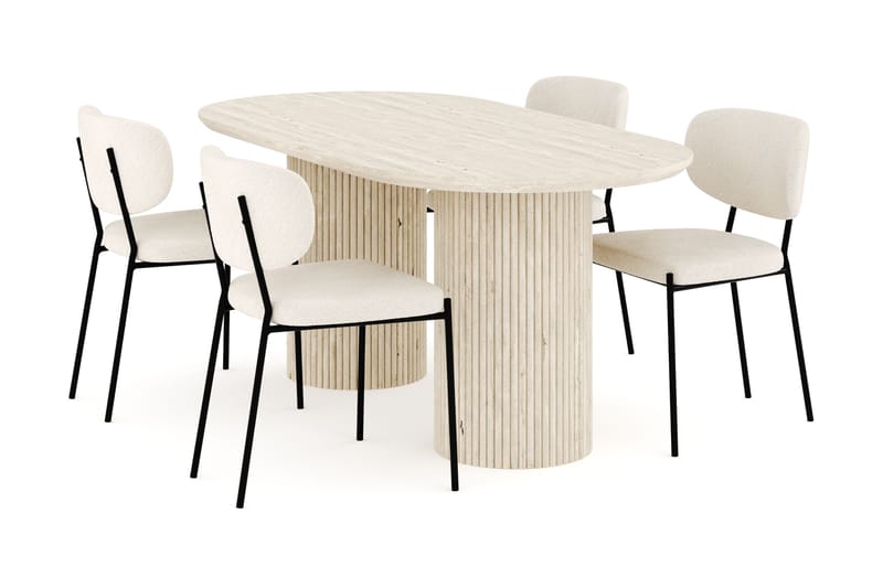 Uppveda Spisegruppe 180 cm Oval med 4 Gemmiano Spisestoler - Travertin - Møbler - Bord - Spisegrupper