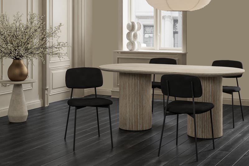 Uppveda Spisegruppe 180 cm Oval Travertin med 4 Lowe Spisestoler - Travertin - Møbler - Bord - Spisegrupper