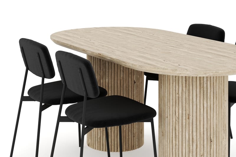 Uppveda Spisegruppe 180 cm Oval Travertin med 4 Lowe Spisestoler - Travertin - Møbler - Bord - Spisegrupper