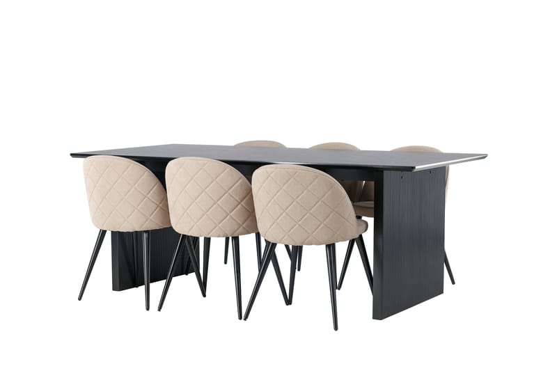 Vail Spisegruppe 200 cm Rektangulær med 6 Velvet Stoler - Beige - Møbler - Bord - Spisegrupper