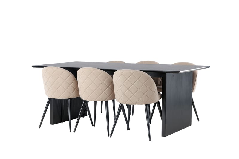 Vail Spisegruppe 200 cm Rektangulær med 6 Velvet Stoler - Beige - Møbler - Bord - Spisegrupper