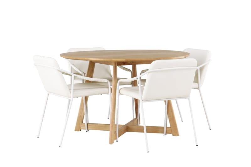 Yakidon Spisegruppe 120 cm Rund med 4 Tvista Stoler - Beige - Møbler - Bord - Spisegrupper