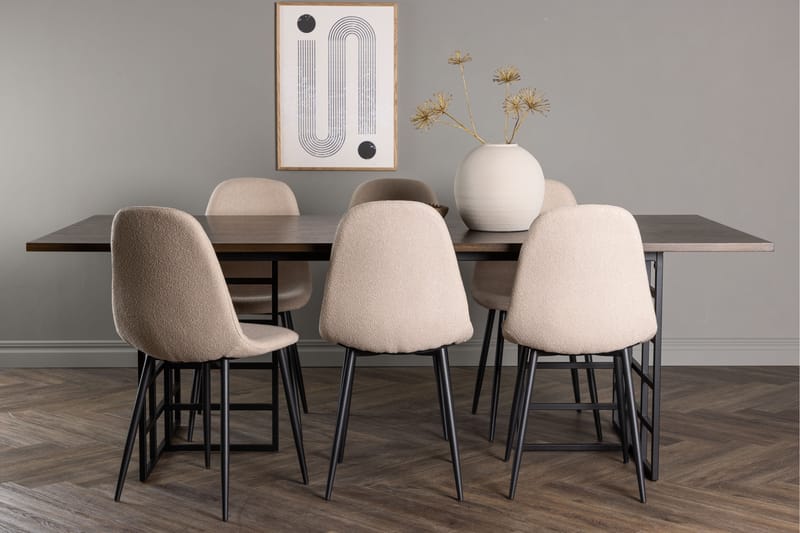 Ystad Spisegruppe 220 cm Rektangulær med 6 Bennie Stoler - Beige - Møbler - Bord - Spisegrupper