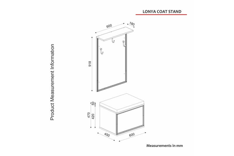 Lonya Entrémøbelsett Svart/Hvit - Hanah Home - Møbler - Gangmøbler - Møbelsett til gang & entre