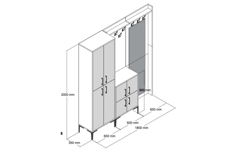 Retzow Gangmøbelsett 180 cm - Brun/Hvit - Møbler - Gangmøbler - Møbelsett til gang & entre