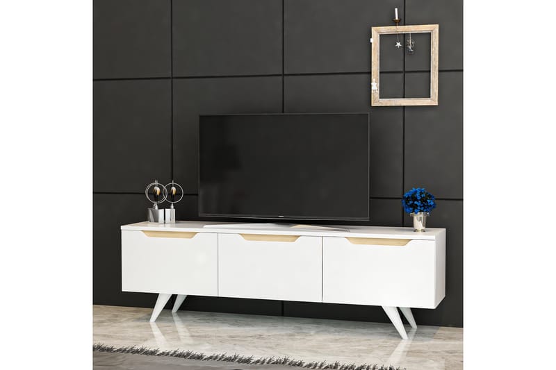 Babice TV-Benk 150x35 cm Hvit/Brun - Hanah Home - Møbler - Mediamøbel & tv møbel - TV-benk & mediabenk